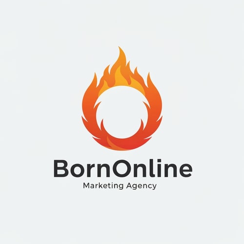 AI Design for Marketing Agency website , Name is " BornOnline". Design a good logo , try make something circular , fire , like mozilla firefox