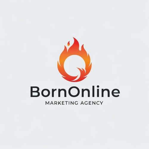 AI Design for  Marketing Agency website , Name is " BornOnline". Design a good logo , try make something circular , fire , like mozilla firefox