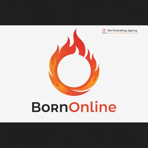 AI Design for Marketing Agency website , Name is " BornOnline". Design a good logo , try make something circular , fire , like mozilla firefox