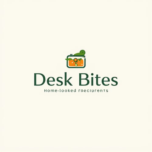 AI Design for Home-cooked lunch deliveries for office workers, A clean, minimalist design with the full name: Desk Bites and a monogram: DB. ○ The logo should convey homemade food with an office-friendly look. ○ Use simple icons like a lunchbox, tiffin, or desk elements (like a keyboard). ○ Focus on a sophisticated, minimal style—no detailed illustrations.