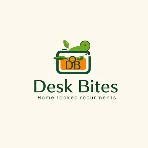 AI Design for A clean, minimalist design with the full name: Desk Bites and a monogram: DB. 
○ The logo should convey homemade food with an office-friendly look. 
○ Use simple icons like a lunchbox, tiffin, or desk elements (like a keyboard).