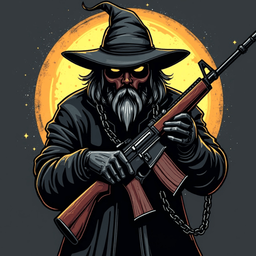 AI Design for i need a wizard with an ak47 and a gangster chain