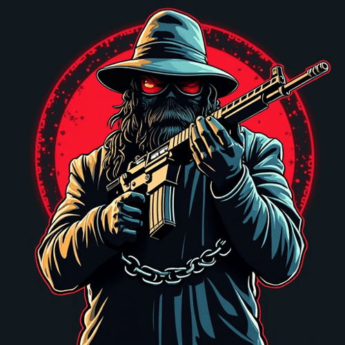 AI Design for i need a wizard with an ak47 and a gangster chain