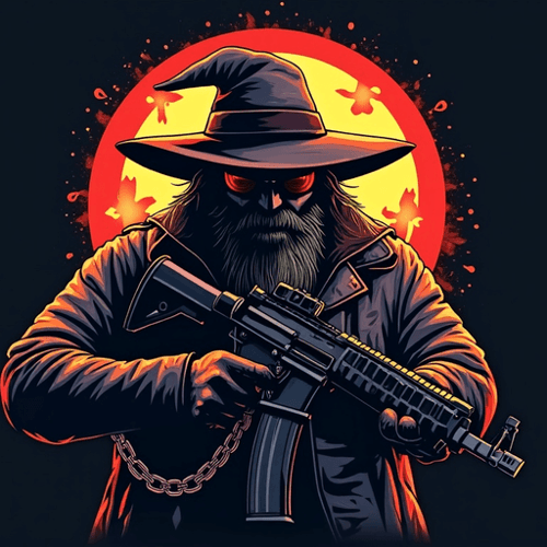 AI Design for i need a wizard with an ak47 and a gangster chain