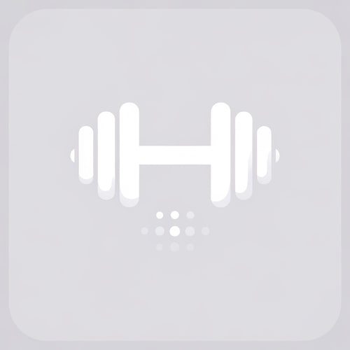 AI Design for Minimalistic gym logo design featuring a clean, white dumbbell icon with smooth, rounded edges. The design should be modern, app-style, and professional. Include a subtle loading animation made of small circular dots below the dumbbell to suggest an app loading screen. The logo should have a transparent or neutral background (not purple), with a sleek and futuristic appearance suitable for a fitness mobile app splash screen.