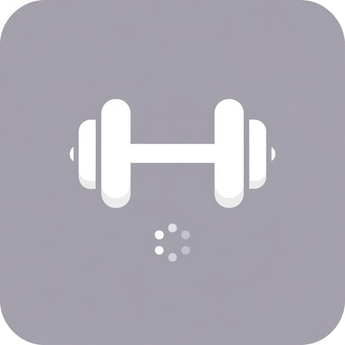 AI Design for Minimalistic gym logo design featuring a clean, white dumbbell icon with smooth, rounded edges. The design should be modern, app-style, and professional. Include a subtle loading animation made of small circular dots below the dumbbell to suggest an app loading screen. The logo should have a transparent or neutral background (not purple), with a sleek and futuristic appearance suitable for a fitness mobile app splash screen.
