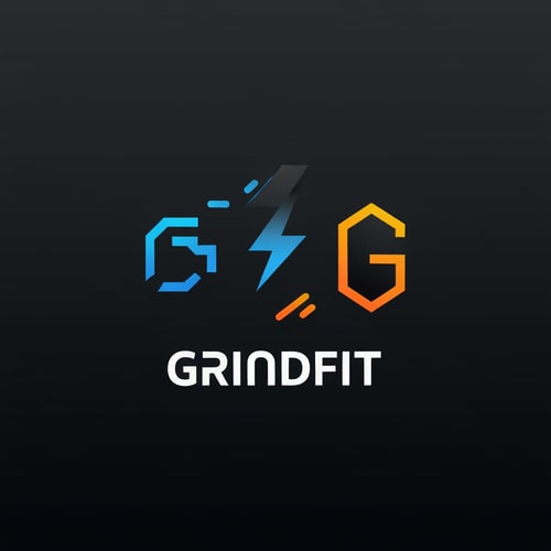 AI Design for “Create a modern, minimalist logo for a fitness app called GrindFit. The design should combine strength and motion, featuring a clean geometric icon such as a stylized dumbbell, bolt, or abstract ‘G’ symbol. Use a bold, energetic look suitable for a mobile app icon. Color palette: black, charcoal, electric blue, or neon orange. The style should be sleek, sharp, and high-contrast with smooth gradients or flat design. Include the text ‘GrindFit’ in a strong, modern sans-serif font. The overall vibe should represent power, discipline, and high performance.”