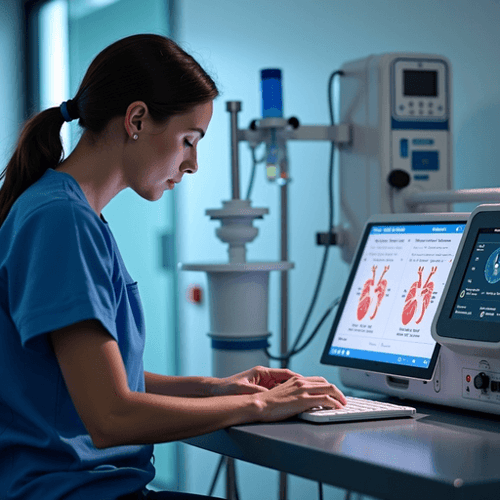 AI Design for  a heart lung machine with a person operating the machine 
