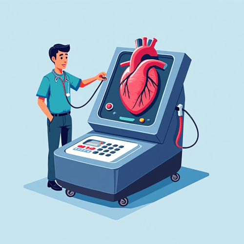 AI Design for Logo for a heart lung machine with an operator. Add text "perfusionist"