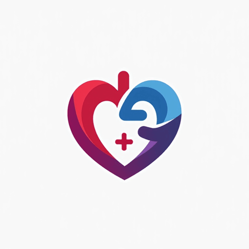 AI Design for Logo for a heart lung machine with an operator. Add text "perfusionist". emblem 2d styles.minimal. red and blue and purple 