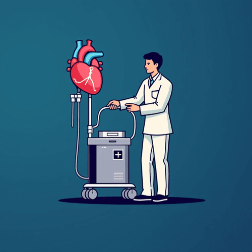 AI Design for Logo for a heart lung machine with an operator. Add text "perfusionist"
