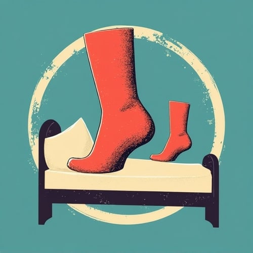AI Design for Logo for a brand that is called feet sheets for a sock company, have the socks illustrated on shoes that resemble a miniture bed