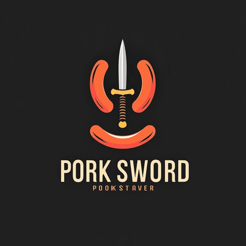 AI Design for Create a logo for a brand called pork sword and it should have a sausage sword in the logo text