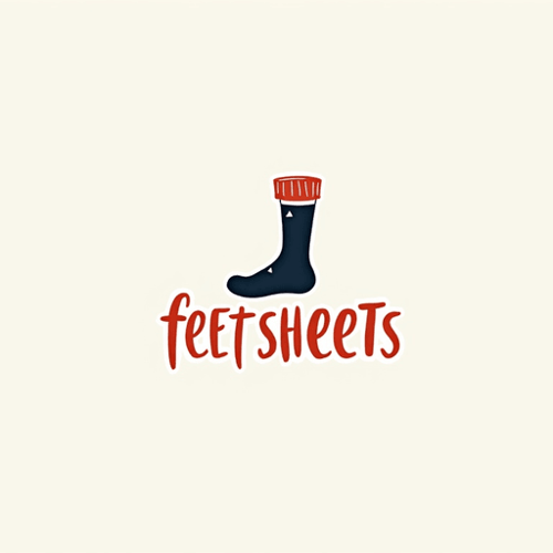 AI Design for Logo for a brand that is called feet sheets for a sock company, have the socks illustrated on shoes that resemble a miniture bed, with logotype feet sheets in lowercase