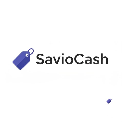 AI Design for Tag Icon: Minimal, flat-style tag icon in RGB(107, 82, 226) (a rich purple-blue shade).Text “SavioCash”: Keep it modern and simple — use a neutral dark gray (#333333) or pure black (#000000) so it balances with the purple tag.Placement: Tag icon on the left, followed by “SavioCash” in a clean sans-serif font (like Poppins, Inter, or Montserrat).Favicon: Just the tag icon in RGB(107, 82, 226), so it’s clean and recognizable at small sizes.