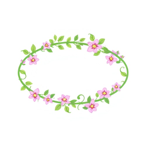 AI Design for An oval-shaped vine with leaves and freesia flowers running around it.