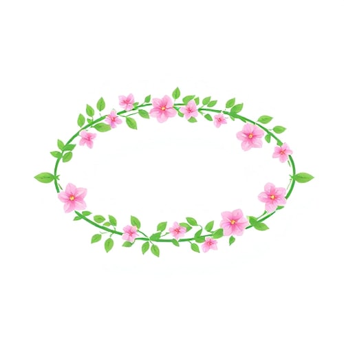 AI Design for An oval-shaped vine with leaves and freesia flowers running around it.