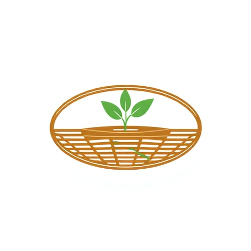 AI Design for An oval-shaped basket weave with a plant stem running around it