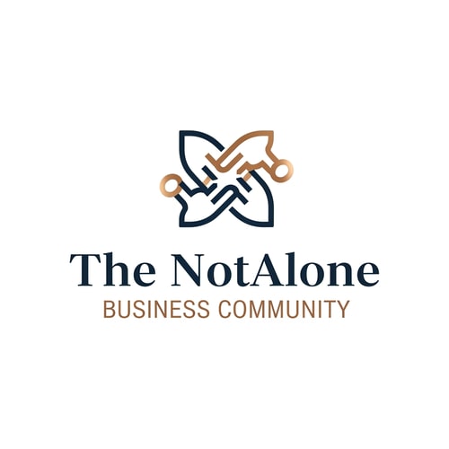 AI Design for The NotAlone Business Community requires a clean, timeless, and elegant logo that evokes deep trust and professional credibility through a minimalist visual identity. This brand mark should represent a supportive and authentic human space where professional knowledge, shared experience, and empathy converge to provide the hope of a fresh start. We are seeking a sophisticated solution, preferably using a refined line-art, which functions perfectly as a standalone symbol on both digital and print platforms. The aesthetic must remain grounded and mature, utilizing a color palette of deep navy blue, bronze, and subtle metallic tones to reinforce its serious and high-end character. It is essential to avoid all common clichés such as handshakes, hearts, puzzle pieces, or literal human silhouettes, as well as typical corporate tropes like briefcases, ladders, or office equipment. The final design should steer clear of the generic look of startups or coaching services, ensuring it does not appear overly playful, medical, or religious, but instead reflects a truly authentic and professional unity.
