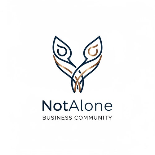 AI Design for The NotAlone Business Community requires a clean, timeless, and elegant logo that evokes deep trust and professional credibility through a minimalist visual identity. This brand mark should represent a supportive and authentic human space where professional knowledge, shared experience, and empathy converge to provide the hope of a fresh start. We are seeking a sophisticated solution, preferably using a refined line-art approach similar to the branding of the Maternity private clinic, which functions perfectly as a standalone symbol on both digital and print platforms. The aesthetic must remain grounded and mature, utilizing a color palette of deep navy blue, bronze, and subtle metallic tones to reinforce its serious and high-end character. It is essential to avoid all common clichés such as handshakes, hearts, puzzle pieces, or literal human silhouettes, as well as typical corporate tropes like briefcases, ladders, or office equipment. The final design should steer clear of the generic look of startups or coaching services, ensuring it does not appear overly playful, medical, or religious, but instead reflects a truly authentic and professional unity.