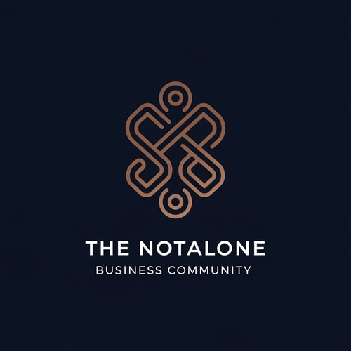 AI Design for The NotAlone Business Community requires a clean, timeless, and elegant logo that evokes deep trust and professional credibility through a minimalist visual identity. This brand mark should represent a supportive and authentic human space where professional knowledge, shared experience, and empathy converge to provide the hope of a fresh start. We are seeking a sophisticated solution, preferably using a refined line-art, which functions perfectly as a standalone symbol on both digital and print platforms. The aesthetic must remain grounded and mature, utilizing a color palette of deep navy blue, bronze, and subtle metallic tones to reinforce its serious and high-end character. It is essential to avoid all common clichés such as handshakes, hearts, puzzle pieces, or literal human silhouettes, as well as typical corporate tropes like briefcases, ladders, or office equipment. The final design should steer clear of the generic look of startups or coaching services, ensuring it does not appear overly playful, medical, or religious, but instead reflects a truly authentic and professional unity.