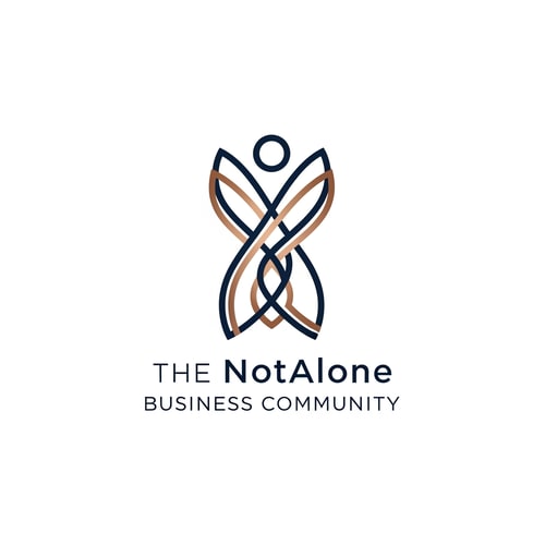 AI Design for The NotAlone Business Community requires a clean, timeless, and elegant logo that evokes deep trust and professional credibility through a minimalist visual identity. This brand mark should represent a supportive and authentic human space where professional knowledge, shared experience, and empathy converge to provide the hope of a fresh start. We are seeking a sophisticated solution, preferably using a refined line-art, which functions perfectly as a standalone symbol on both digital and print platforms. The aesthetic must remain grounded and mature, utilizing a color palette of deep navy blue, bronze, and subtle metallic tones to reinforce its serious and high-end character. It is essential to avoid all common clichés such as handshakes, hearts, puzzle pieces, or literal human silhouettes, as well as typical corporate tropes like briefcases, ladders, or office equipment. The final design should steer clear of the generic look of startups or coaching services, ensuring it does not appear overly playful, medical, or religious, but instead reflects a truly authentic and professional unity.
