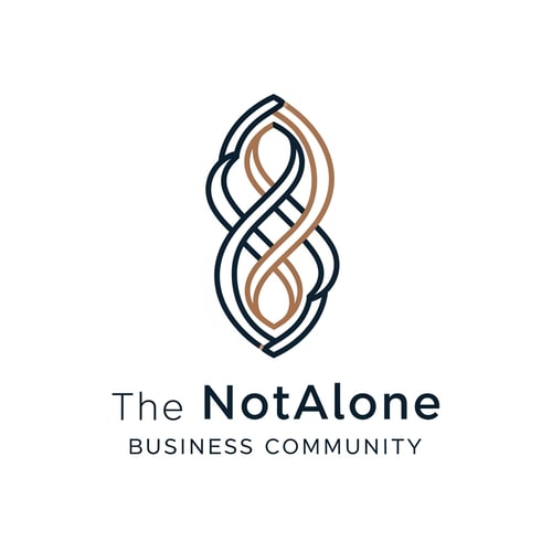 AI Design for The NotAlone Business Community requires a clean, timeless, and elegant logo that evokes deep trust and professional credibility through a minimalist visual identity. This brand mark should represent a supportive and authentic human space where professional knowledge, shared experience, and empathy converge to provide the hope of a fresh start. We are seeking a sophisticated solution, preferably using a refined line-art approach similar to the branding of the Maternity private clinic, which functions perfectly as a standalone symbol on both digital and print platforms. The aesthetic must remain grounded and mature, utilizing a color palette of deep navy blue, bronze, and subtle metallic tones to reinforce its serious and high-end character. It is essential to avoid all common clichés such as handshakes, hearts, puzzle pieces, or literal human silhouettes, as well as typical corporate tropes like briefcases, ladders, or office equipment. The final design should steer clear of the generic look of startups or coaching services, ensuring it does not appear overly playful, medical, or religious, but instead reflects a truly authentic and professional unity.