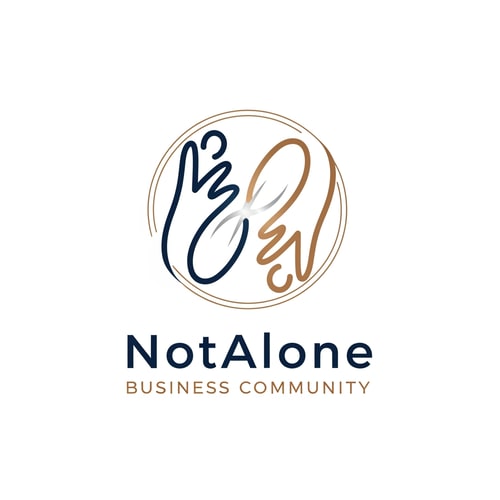 AI Design for The NotAlone Business Community requires a clean, timeless, and elegant logo that evokes deep trust and professional credibility through a minimalist visual identity. This brand mark should represent a supportive and authentic human space where professional knowledge, shared experience, and empathy converge to provide the hope of a fresh start. We are seeking a sophisticated solution, preferably using a refined line-art approach similar to the branding of the Maternity private clinic, which functions perfectly as a standalone symbol on both digital and print platforms. The aesthetic must remain grounded and mature, utilizing a color palette of deep navy blue, bronze, and subtle metallic tones to reinforce its serious and high-end character. It is essential to avoid all common clichés such as handshakes, hearts, puzzle pieces, or literal human silhouettes, as well as typical corporate tropes like briefcases, ladders, or office equipment. The final design should steer clear of the generic look of startups or coaching services, ensuring it does not appear overly playful, medical, or religious, but instead reflects a truly authentic and professional unity.