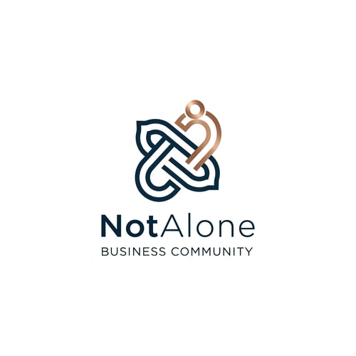AI Design for The NotAlone Business Community requires a clean, timeless, and elegant logo that evokes deep trust and professional credibility through a minimalist visual identity. This brand mark should represent a supportive and authentic human space where professional knowledge, shared experience, and empathy converge to provide the hope of a fresh start. We are seeking a sophisticated solution, preferably using a refined line-art, which functions perfectly as a standalone symbol on both digital and print platforms. The aesthetic must remain grounded and mature, utilizing a color palette of deep navy blue, bronze, and subtle metallic tones to reinforce its serious and high-end character. It is essential to avoid all common clichés such as handshakes, hearts, puzzle pieces, or literal human silhouettes, as well as typical corporate tropes like briefcases, ladders, or office equipment. The final design should steer clear of the generic look of startups or coaching services, ensuring it does not appear overly playful, medical, or religious, but instead reflects a truly authentic and professional unity.