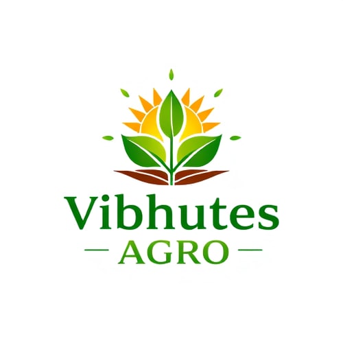 AI Design for An emblem for "Vibhutes Agro" — a stylized, interlocking arrangement of a growing seedling and a sun, forming a circular crest, vibrant greens and earthy browns, natural, organic sans-serif font, inspired by traditional agricultural symbols and modern eco-friendly aesthetics, with intricate linework and subtle textures, on a transparent background.