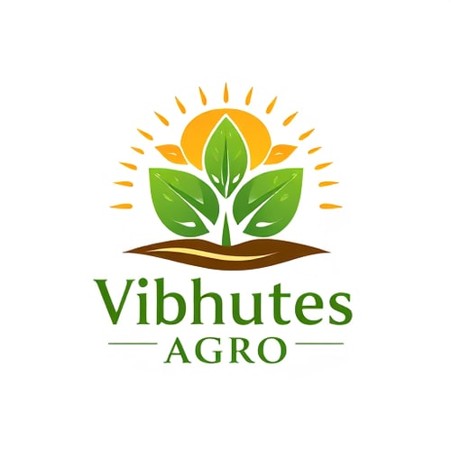AI Design for Emblem for a sustainable and organic agricultural landscape company named "Vibhutes Agro": a stylized, interlocking arrangement of a growing seedling and a sun, forming a circular crest, vibrant greens and earthy browns, sans-serif font with a natural, organic feel. Design inspired by traditional agricultural symbols and modern eco-friendly aesthetics, with intricate linework and subtle textures, on a transparent background.