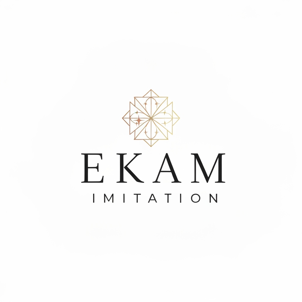 AI Design for Minimalist logo for a jewellery imitation company named "Ekam Imitation": Abstract representation of a subtle sparkle or a delicate geometric pattern, subtle gold, rose gold, and soft white color palette, elegant and modern serif or a clean sans-serif typeface. Design with a contemporary and sophisticated influence and style direction, visual execution focusing on fine lines and negative space, and a clean white background.