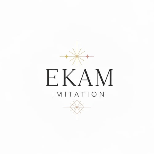 AI Design for Minimalist logo for a jewellery imitation company named "Ekam Imitation": Abstract representation of a subtle sparkle or a delicate geometric pattern, subtle gold, rose gold, and soft white color palette, elegant and modern serif or a clean sans-serif typeface. Design with a contemporary and sophisticated influence and style direction, visual execution focusing on fine lines and negative space, and a clean white background.
