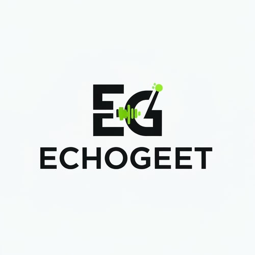 AI Design for Create a sleek, minimalist logo for "EchoGeet" with a sci-fi gaming twist. The logo should be an icon that combines the letters "E" and "G" in a creative, geometric way. The negative space could form the shape of a guitar or a sound wave. The color palette should be clean and simple, with a maximum of three colors, such as black, white, and a single, eye-catching accent color like neon green or bright orange. The font should be a clean, modern, and simple sans-serif that complements the logo's symmetry.