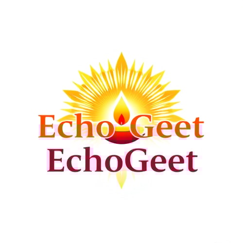 AI Design for Design a dynamic and powerful logo for "EchoGeet" that represents the energy of devotional music and chants. The logo should show a divine light or a powerful sound wave radiating outwards from a central point, which can be a sacred symbol like a lotus flower or a diya (lamp). The design should have a sense of movement and warmth. Use a rich and vibrant color palette with shades of bright gold, deep orange, and crimson. The font should be strong yet spiritual, conveying both power and peace.