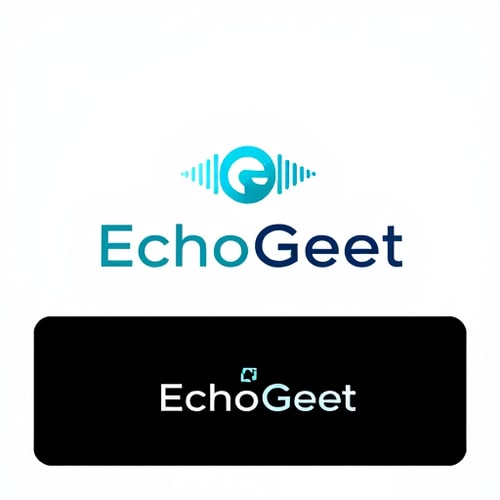 AI Design for Create a modern, minimalist logo for "EchoGeet," a music tech brand. The logo should feature a clean, abstract symbol that blends an echo wave with a stylized "G" or a part of a guitar. The color palette should be sleek, using a maximum of two colors, such as a deep blue and silver or a vibrant teal and black. The font should be a simple, sans-serif typeface to complement the clean design.