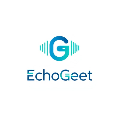 AI Design for Create a modern, minimalist logo for "EchoGeet," a music tech brand. The logo should feature a clean, abstract symbol that blends an echo wave with a stylized "G" or a part of a guitar. The color palette should be sleek, using a maximum of two colors, such as a deep blue and silver or a vibrant teal and black. The font should be a simple, sans-serif typeface to complement the clean design.