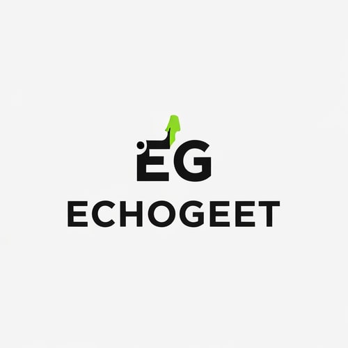 AI Design for Create a sleek, minimalist logo for "EchoGeet" with a sci-fi gaming twist. The logo should be an icon that combines the letters "E" and "G" in a creative, geometric way. The negative space could form the shape of a guitar or a sound wave. The color palette should be clean and simple, with a maximum of three colors, such as black, white, and a single, eye-catching accent color like neon green or bright orange. The font should be a clean, modern, and simple sans-serif that complements the logo's symmetry.