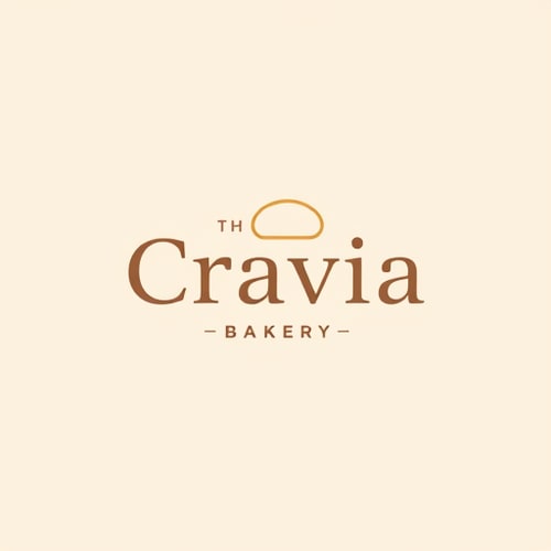AI Design for A sleek and minimal logo for "The Cravia Bakery". Use soft pastel colors (cream, light beige, soft brown). Modern sans-serif font with a subtle bread or cupcake outline integrated into the text. Flat vector design, very clean and web-friendly.
