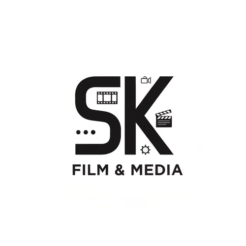 AI Design for Design a clean and modern 2D logo for SK Film & Media. Use a bold, minimal monogram of the letters S and K with smooth geometric shapes. Include subtle 2D film elements like a flat film strip, clapboard icon, or camera lens outline. Style should be simple, flat, and professional—no 3D effects. Use strong contrast, sharp lines, and a balanced layout. Keep the overall look cinematic, creative, and suitable for a media production brand. High-resolution vector-style artwork.