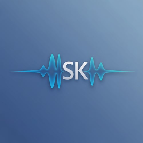 AI Design for Design a 2D modern logo where a smooth soundwave morphs into the letters SK. Represents media, audio and production. Flat, futuristic, and clean vector design.