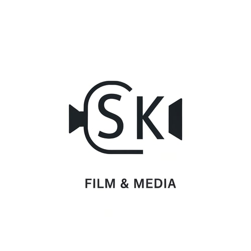 AI Design for Create a 2D minimalist logo for SK Film & Media using clever negative space. Blend the letters S and K inside a film camera silhouette or inside a reel shape. Clean lines, flat colors, simple cinematic feel, modern and iconic.
