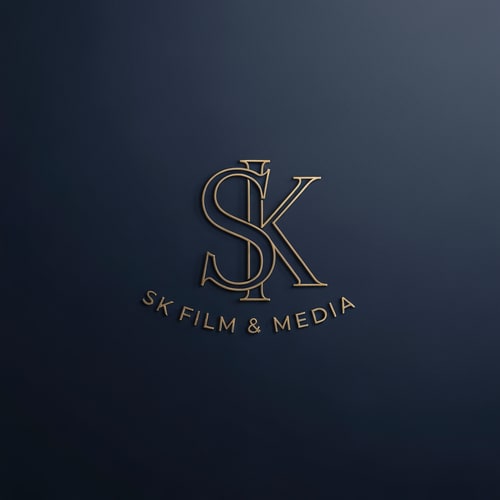 AI Design for Design a classic monogram logo for SK Film & Media with intertwined S and K in a refined style. Use deep navy blue with gold accents. Slight texture, minimal lighting, old-Hollywood elegance.