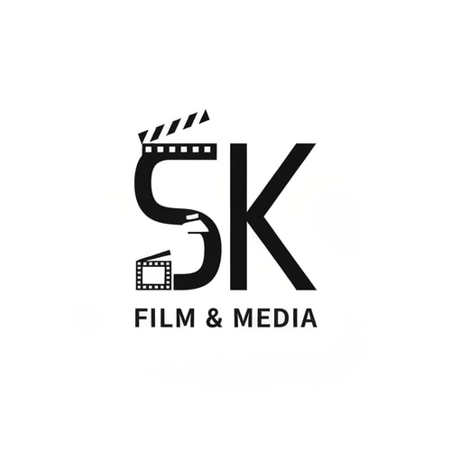 AI Design for Design a clean and modern 2D logo for SK Film & Media. Use a bold, minimal monogram of the letters S and K with smooth geometric shapes. Include subtle 2D film elements like a flat film strip, clapboard icon, or camera lens outline. Style should be simple, flat, and professional—no 3D effects. Use strong contrast, sharp lines, and a balanced layout. Keep the overall look cinematic, creative, and suitable for a media production brand. High-resolution vector-style artwork.