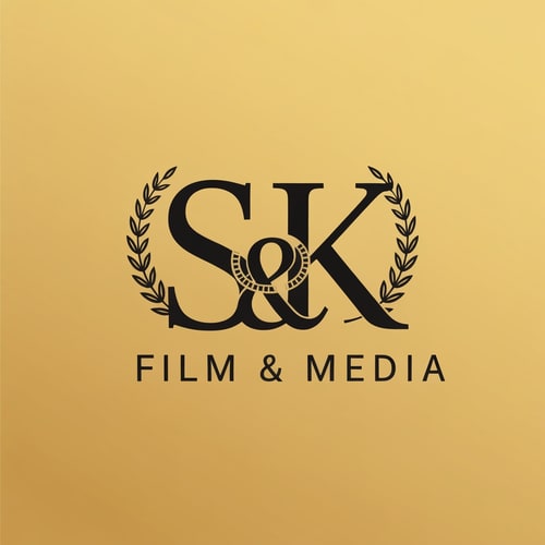 AI Design for Create an elegant classic logo for SK Film & Media using premium gold and matte black. The letters S and K styled in a timeless serif or clean modern font. Add subtle classic film touches like a thin gold film reel ring or laurel leaves. Vintage studio vibe, classy, cinematic, and luxurious.