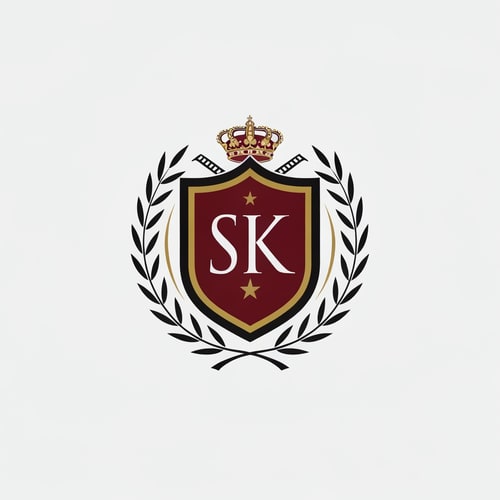 AI Design for Design a classic crest-style logo combining SK with symbolic elements like laurel, film reel, or a star. Use royal colors (gold, black, deep red). Professional, timeless, cinematic identity