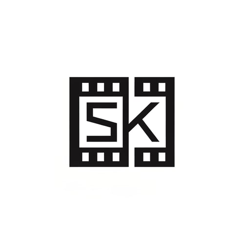 AI Design for Design a 2D logo where SK forms the inner shapes of a film frame box. Use geometric, sharp letters integrated within a rectangular movie frame. Flat style, black & white contrast, modern and cinematic.