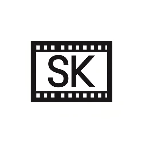 AI Design for Design a 2D logo where SK forms the inner shapes of a film frame box. Use geometric, sharp letters integrated within a rectangular movie frame. Flat style, black & white contrast, modern and cinematic.