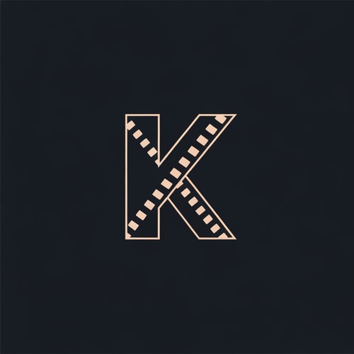 AI Design for Create a 2D retro-modern logo where the letter K overlaps a flat film strip going diagonally. Clean, minimal shapes, sharp silhouette. Flat vector design suitable for branding.