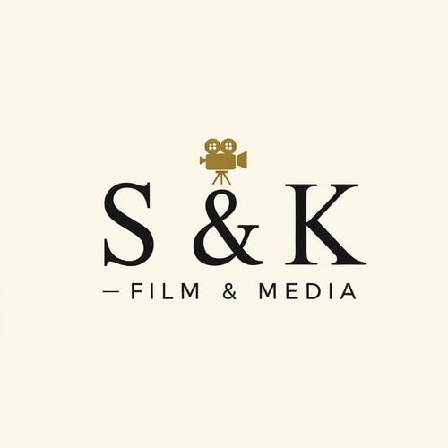 AI Design for Create a classic logo for SK Film & Media featuring a small elegant film camera icon in premium gold. The letters S and K in a refined serif or clean classic font, paired with a subtle gold-black color scheme. Vintage Hollywood feel, sophisticated and timeless
